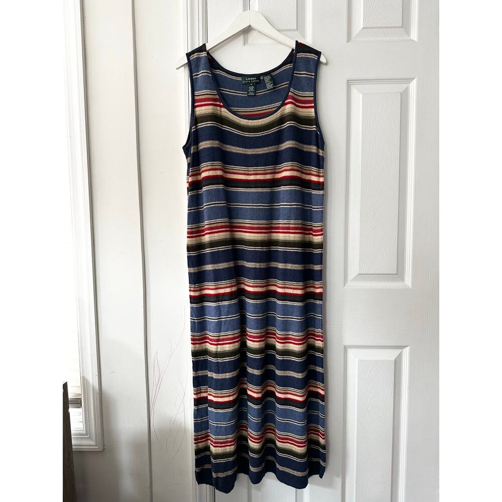 Ralph Lauren Western Native Stripe Linen Blend Sleeveless Tank Midi Dress 1X